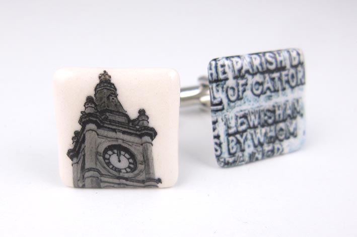 View Lewisham clock tower and plaque cufflinks